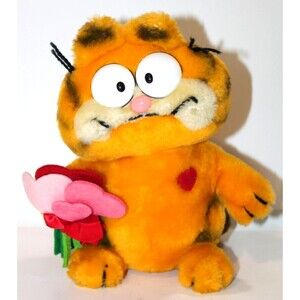 Dakin Be My Valentine Garfield Plush 8" Stuffed Animal Holding Hearts Flowers